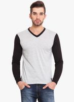 Western Vivid Grey Milange Solid V Neck T-Shirt