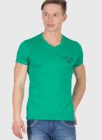 Wilkins & Tuscany Green Solid V Neck T-Shirts