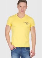 Wilkins & Tuscany Yellow Solid V Neck T-Shirts