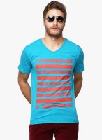 Yepme Blue Printed V Neck T-Shirt