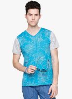 Yepme Blue Printed V Neck T-Shirt