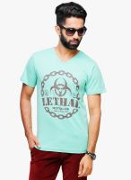 Yepme Green Printed V Neck T-Shirt