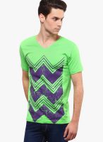 Yepme Green Printed V Neck T-Shirts
