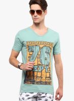 Yepme Green Printed V Neck T-Shirts