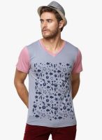 Yepme Grey Printed V Neck T-Shirt