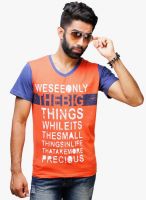 Yepme Orange Printed V Neck T-Shirt