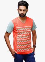 Yepme Orange Printed V Neck T-Shirt