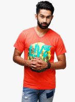 Yepme Orange Printed V Neck T-Shirt