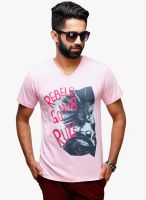 Yepme Pink Printed V Neck T-Shirt