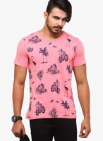 Yepme Pink Printed V Neck T-Shirts