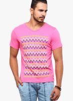 Yepme Pink Printed V Neck T-Shirts