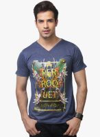 Yepme Printed Blue V Neck T-Shirt