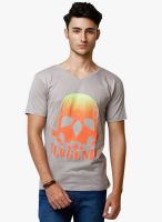 Yepme Printed Grey V Neck T-Shirt