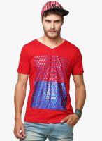 Yepme Red Printed V Neck T-Shirt