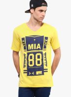 Yepme Yellow Printed V Neck T-Shirts