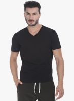 Zobello Black Solid V Neck T-Shirt