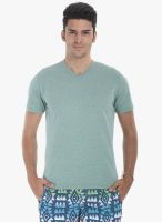 Zobello Green Solid V Neck T-Shirt