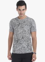 Zobello Grey Printed Round Neck T-Shirt