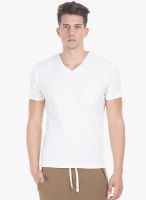 Zobello Off White Solid V Neck T-Shirt