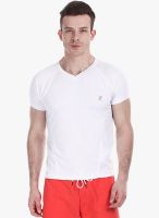 Zobello White Solid V Neck T-Shirt