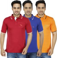 PRO Lapes Solid Men's Polo Neck Multicolor T-Shirt(Pack of 3)