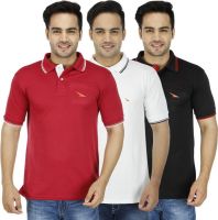 PRO Lapes Solid Men's Polo Neck Multicolor T-Shirt(Pack of 3)