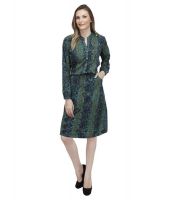 Belle Fish Green & Purple Poly Crepe A Line Dress