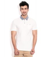 Celio Ghostwhite Cotton Polo Neck T-shirt