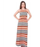 Purys Orange Polyester Maxi Dress